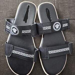 Not Rated Black and White Slide Sandals